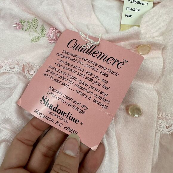 NWT VTG Shadowline Cuddlemere Nylon Pajama Top Sz 34 Pink Floral Embroidery - Picture 6 of 11